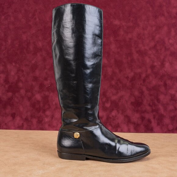 Salvatore Ferragamo Wmn Black Leather Narrow Riding Equestrian Knee Boots sz 5.5 - Picture 3 of 10